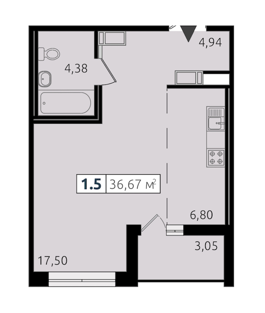 Квартира студия 33.76 м², 10/13 эт., ЖК «Чёрная речка»